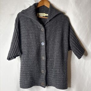 Ireland's Eye Womens S Gray Cableknit Wool Cashmere Cardigan Sweater 1/2 Sleeve‎